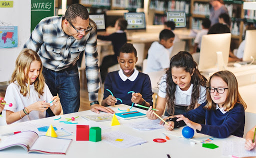 A teaching interacting with a student